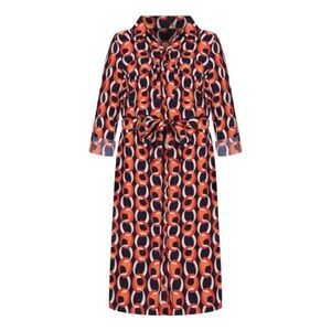 NY Collection | Circle Chain Geometric Belted Long & Roll-up Sleeve Shirt Dress